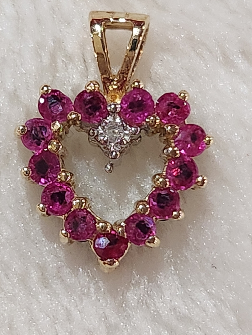 10KP Yellow Gold Ruby Sapphire & Diamond Reversible Heart Pendant , NWT
